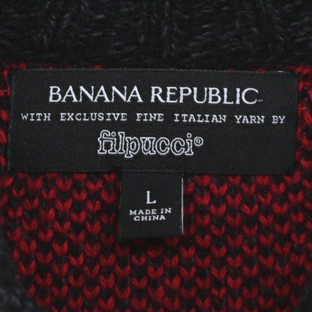Banana Republic Buffalo Plaid Shawl Collar Cardigan Mens Large Red Black Merino - Picture 2 of 14